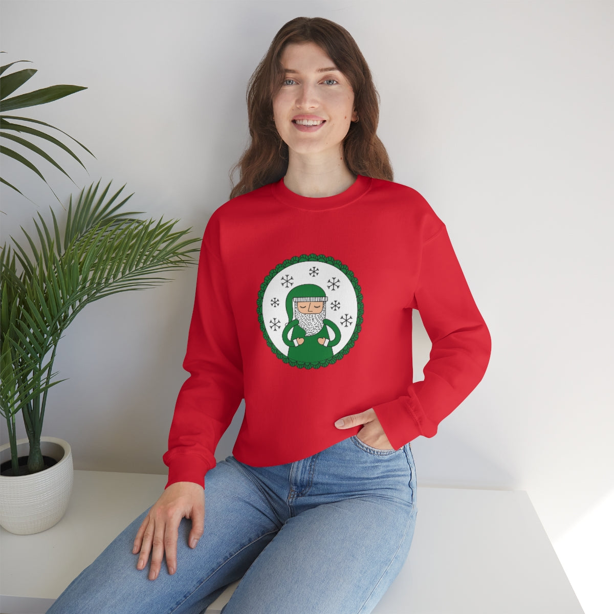 Green Santa Claus Sweatshirt, Green Santa Sweatshirt, Trendy Noel Minimalist Christmas Sweatshirt, Xmas Santa Crewneck Top, Holiday Green