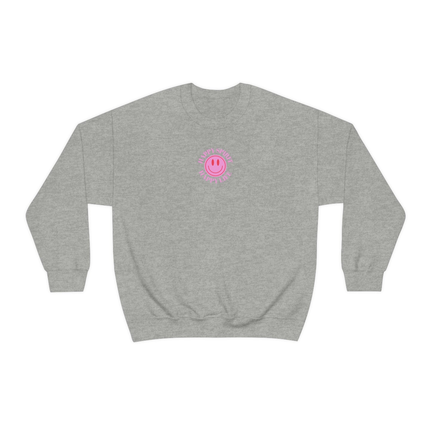 Happy Spirit Happy Life Sweatshirt, Gildan VSCO Girl Crewneck, Oversized Tumblr Front Back Print Smile Happy Mind Trendy Loungewear