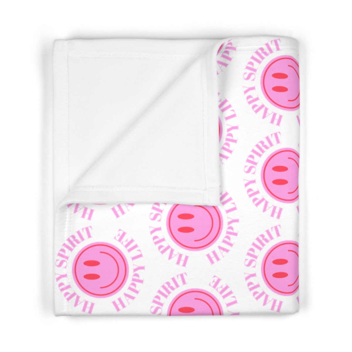 Happy Spirit Happy Life Pink Smile Aesthetic Baby Blanket, Pink Smile Blanket, Pink and Red Baby Positivity Binkie