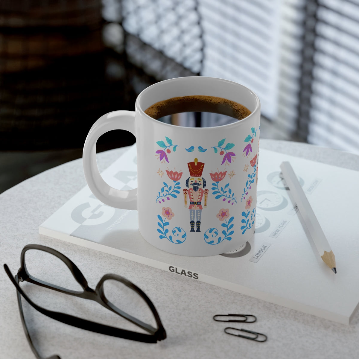 Pink Flower Nutcracker Aesthetic Mug, Purple Christmas Mug, Trendy Coffee Mug, Tumblr Mug, Aesthetic Holiday Gift, Minimalist Nutcracker