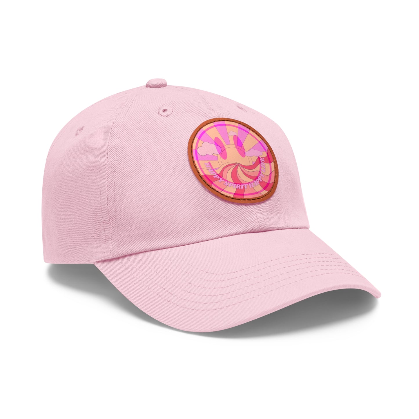 Aesthetic Pink Smile Hat, Pink Twill Dad Hat with Leather Patch (Round), Pink Golf Hat, Pink Twill Cap, Pink Cotton Hat, Pink Baseball Hat