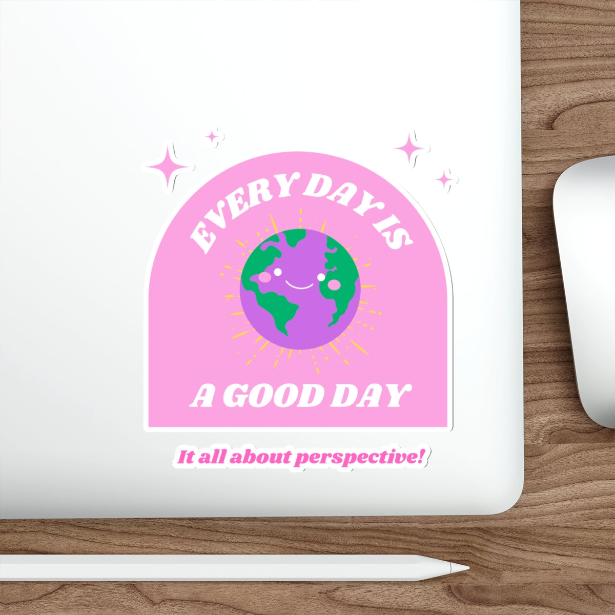 Aesthetic Sticker Every Day is a Good Day, Its All About Perspective Die-Cut Sticker, Positivity Pink Purple Earth Smile Y2K Graphic Sticker