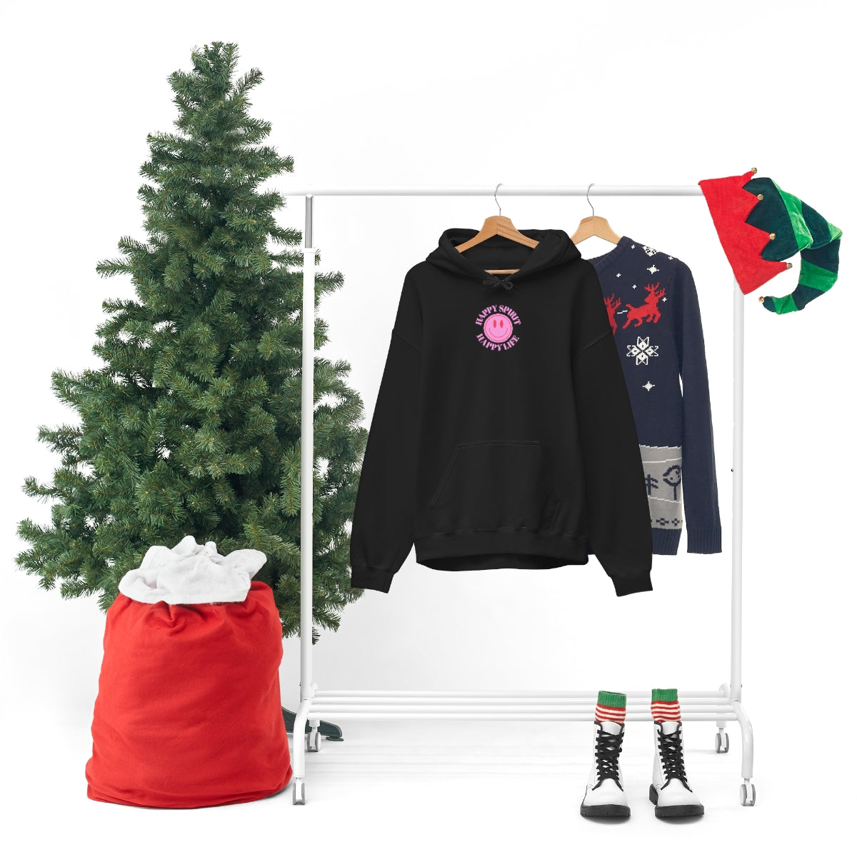 Happy Spirit Happy Life Sweatshirt, Pink Smile Lilac Hoodie, Oversized Hoodie, Front Back Print Trendy Sweatshirt, Beach Cover Up, Cover Up