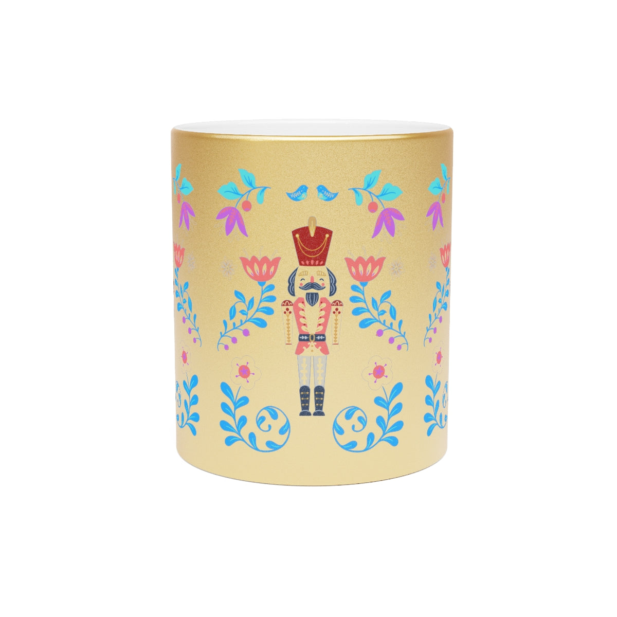 Gold Flower Nutcracker Aesthetic Mug, Purple Christmas Mug, Trendy Coffee Mug, Tumblr Mug, Aesthetic Holiday Gift, Minimalist Nutcracker