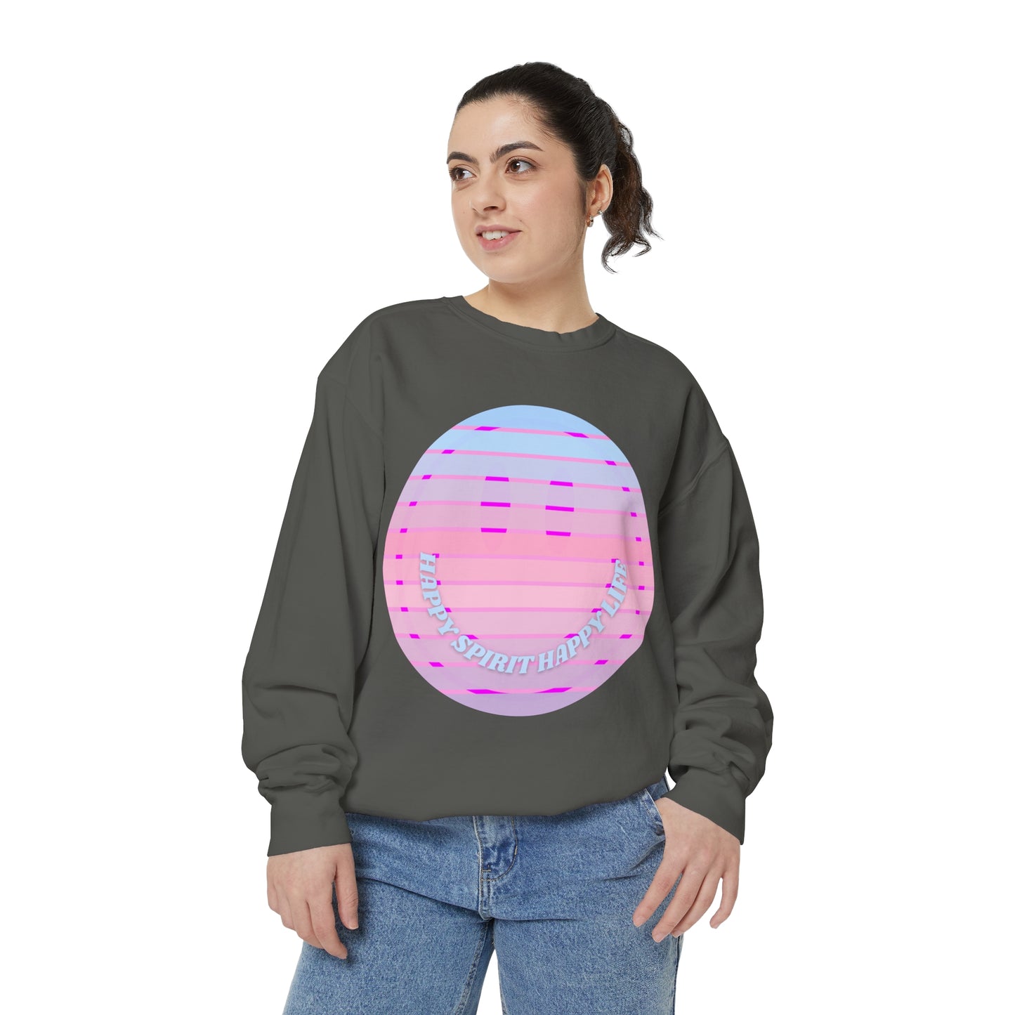 Aesthetic Smile Hoodie, Smile Face Comfort Colors Crewneck, Happy Spirit Happy Life Sunset Smile Sweatshirt, Unisex Garment-Dyed Sweatshirt