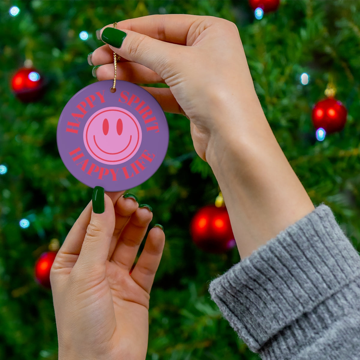 Holiday Ornament Happy Spirit Happy Life, Happiness Ornament, Modern Ornament, Smile Decoration, VSCO, Tumblr, Pink Smile, Retro Christmas