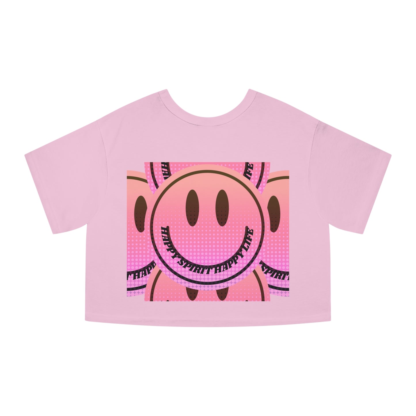 Aesthetic Smile Face Crop Shirt, Happy Spirit Happy Life Cropped Shirt, Smile Pink Sunset Ombre Champion Women's Heritage Cropped T-Shirt