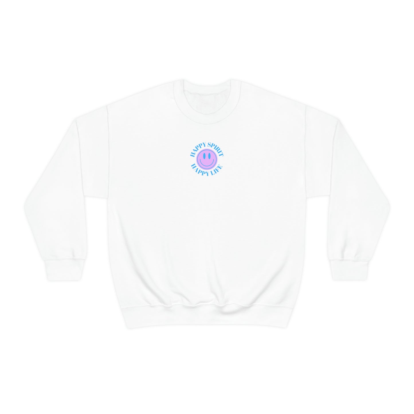Happy Spirit Happy Life Sweatshirt, Gildan VSCO Girl Crewneck, Oversized Tumblr Front Back Print Smile Happy Mind Trendy Beach Lake Cover Up