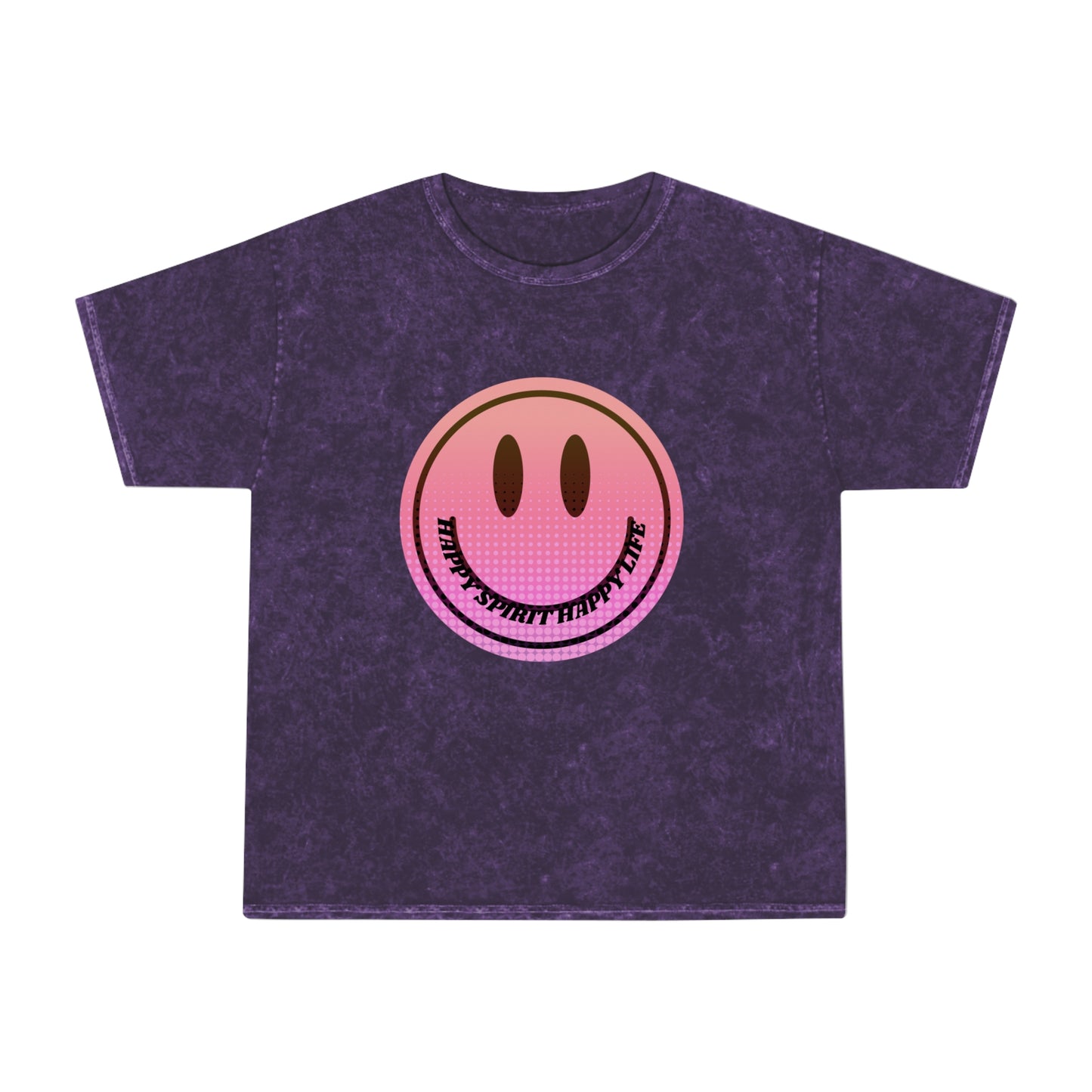 Aesthetic Smile Face Shirt, Vintage Style, Happy Spirit Happy Life Shirt, Smile Pink Sunset Ombre T-Shirt, Unisex 80's style Mineral Wash T