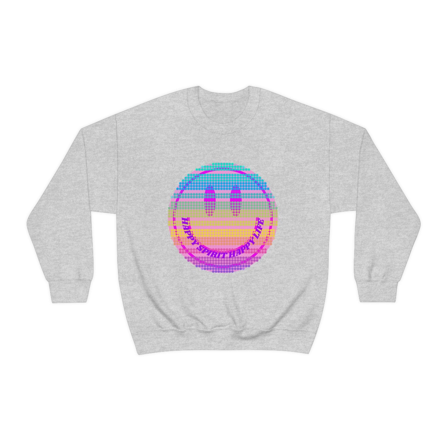 Happy Spirit Happy Life Sweatshirt, VSCO Girl Crewneck, Oversized Retro Font Graphic Tumblr, Front Print Smile Face Trendy Cover Up