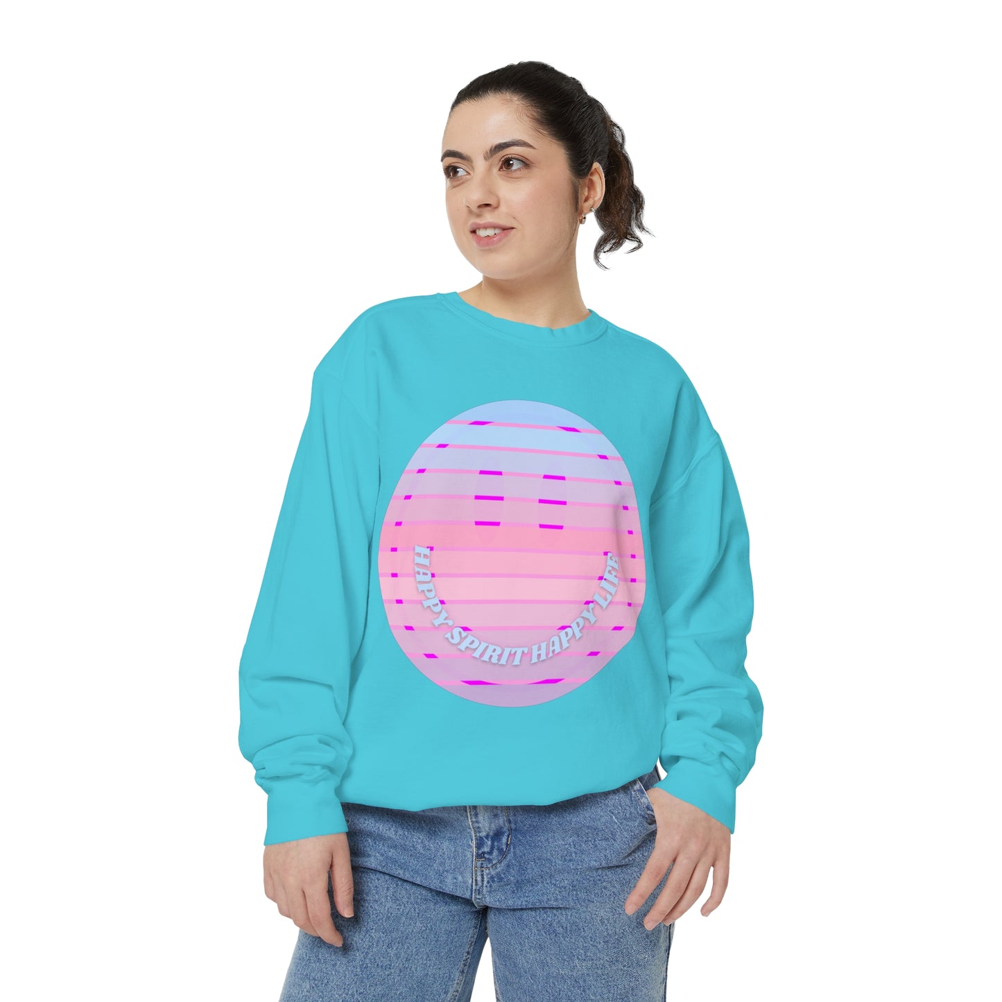 Aesthetic Smile Hoodie, Smile Face Comfort Colors Crewneck, Happy Spirit Happy Life Sunset Smile Sweatshirt, Unisex Garment-Dyed Sweatshirt