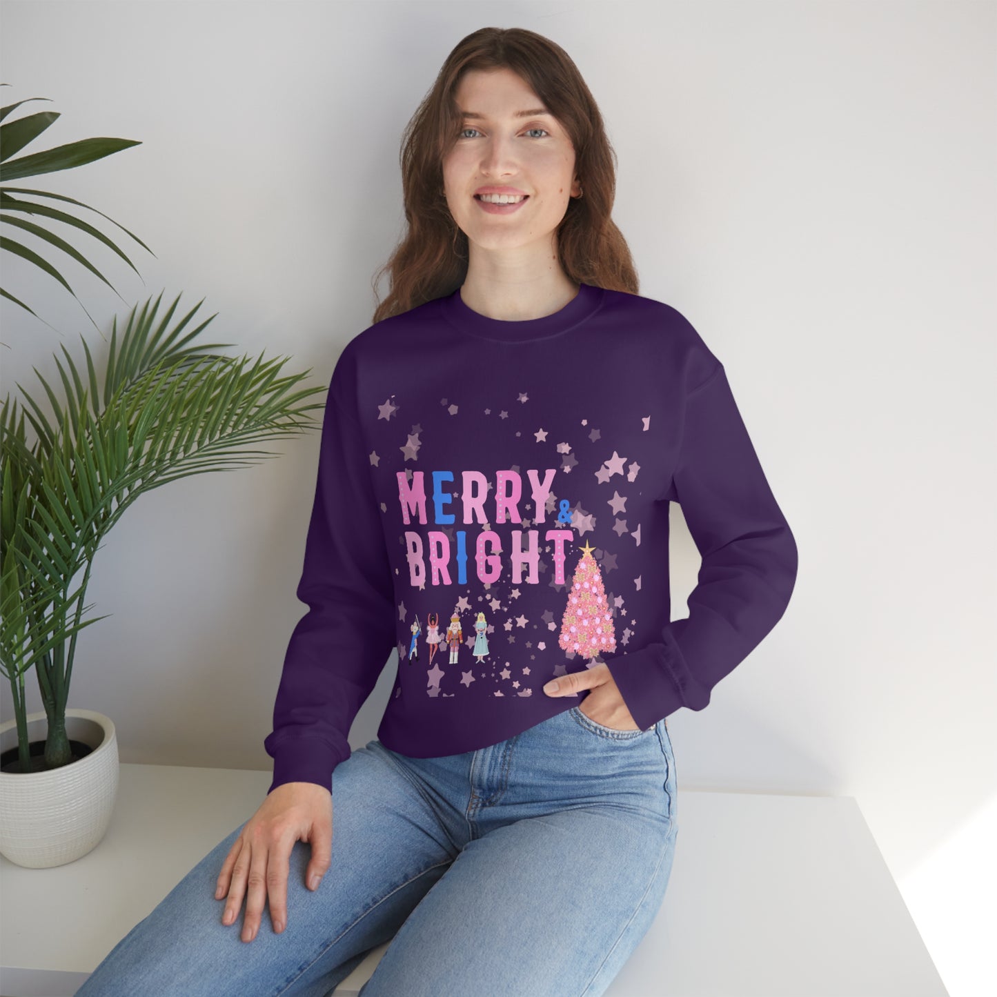 Pink Nutcracker Merry and Bright Minimalist Sweatshirt, Blue Nutcracker Sweatshirt, Trendy Christmas Sweatshirt, Pastel Xmas Crewneck