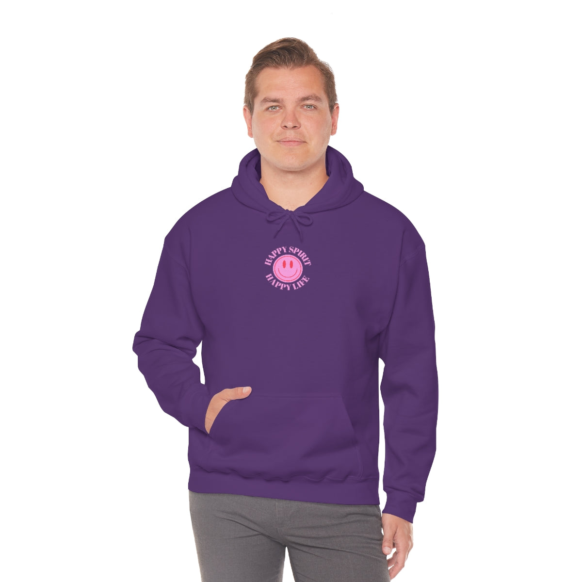 Happy Spirit Happy Life Sweatshirt, Pink Smile Lilac Hoodie, Oversized Hoodie, Front Back Print Trendy Sweatshirt, Beach Cover Up, Cover Up