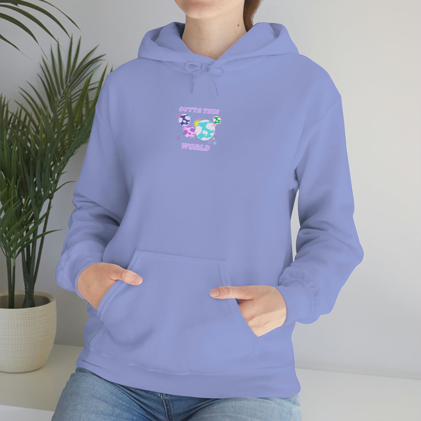 Retro Outta This World Lilac Orchid Lavender Graphic Hoodie, VSCO Girl Sweatshirt, Tumblr Hoodie, Oversized Trendy Back Print Top Rare Color