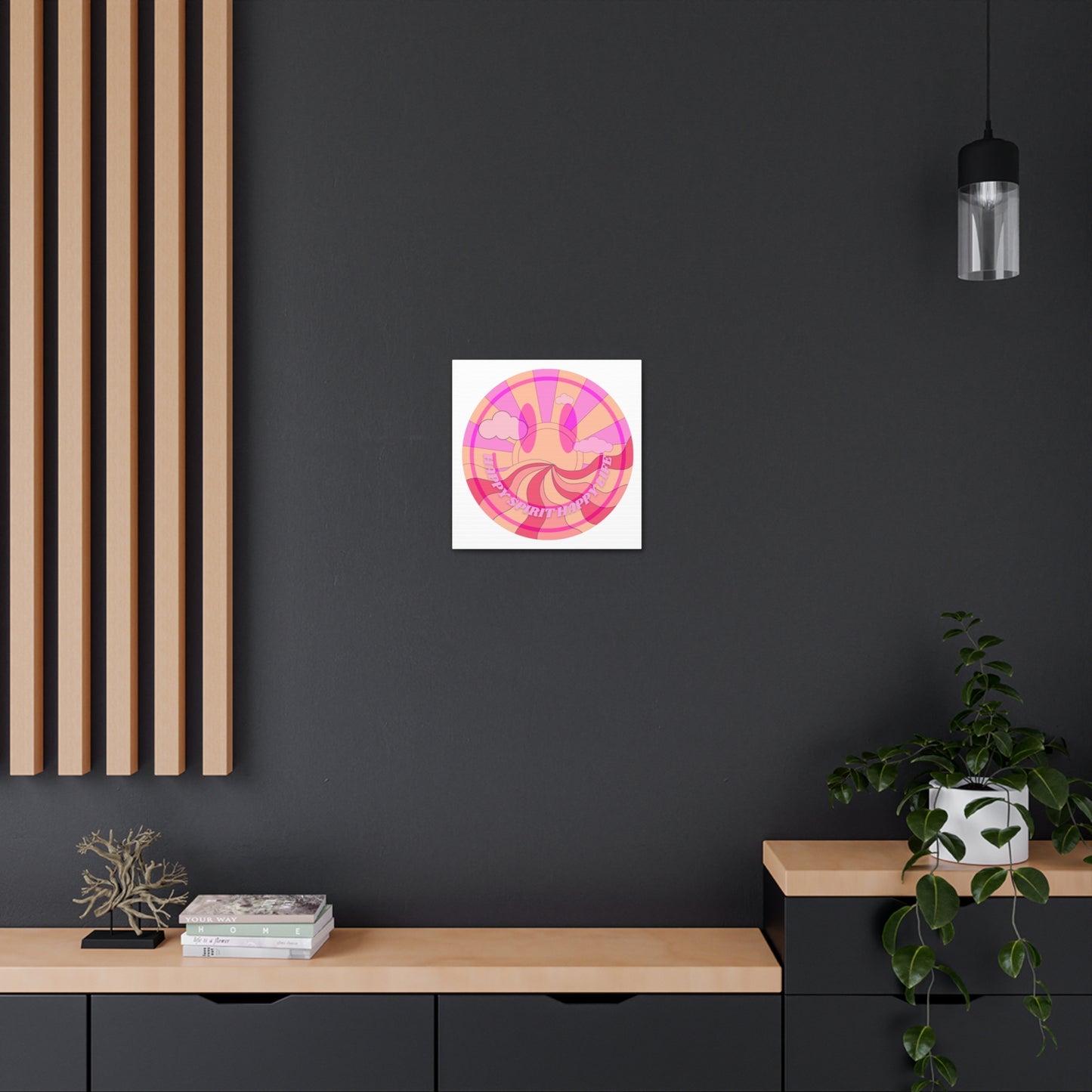 Smile Face Wall Art, Aesthetic Smile Face Gallery Canvas Wrap, Sunset Wall Art, Bedroom Wall Art, Pink Smile Decoration, Home Decoration
