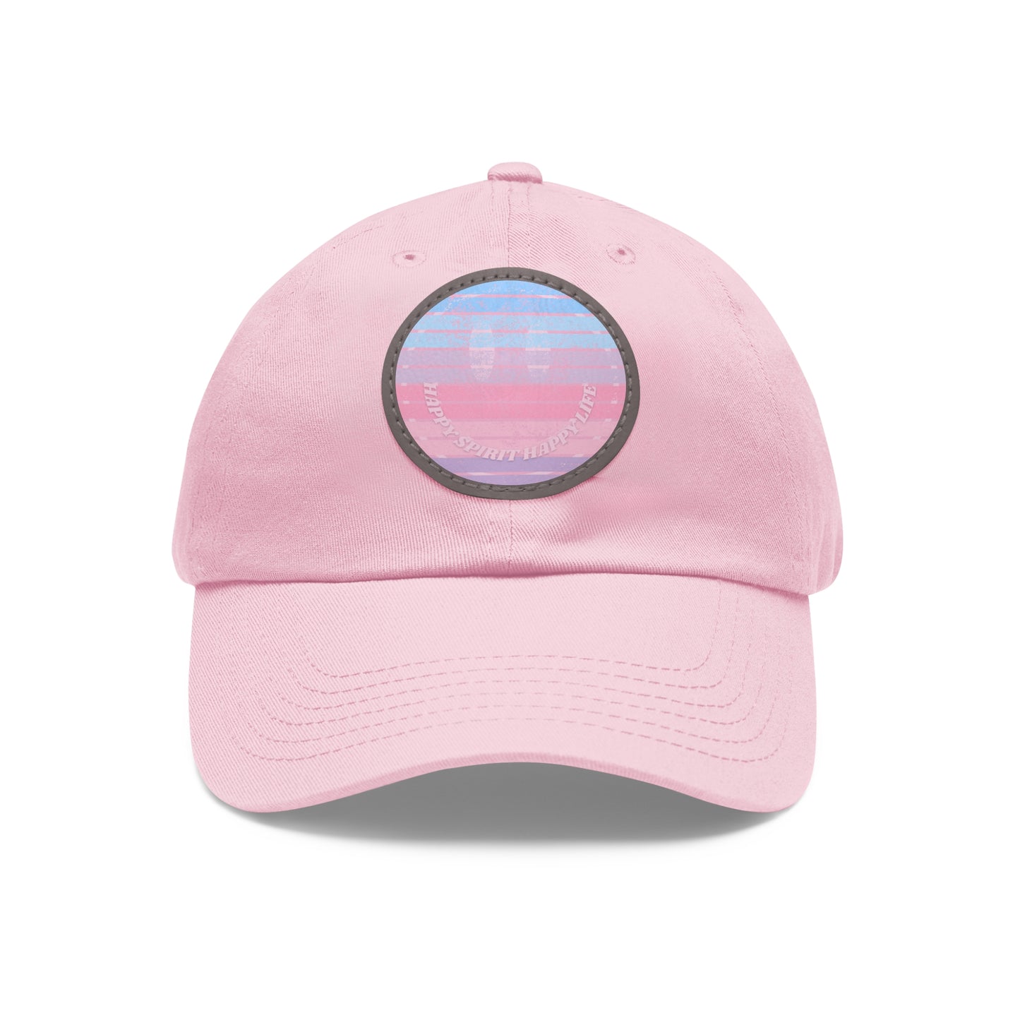 Aesthetic Pink Smile Hat, Pink Twill Dad Hat with Leather Patch (Round), Pink Golf Hat, Pink Twill Cap, Pink Cotton Hat, Pink Baseball Hat
