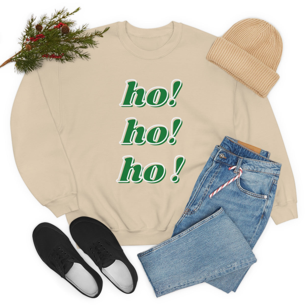 Ho Ho Ho Sweatshirt, Christmas Minimalist Top, Santa Claus Sweatshirt Xmas, Trendy Retro Font Holiday Unisex Heavy Blend Crewneck Sweatshirt
