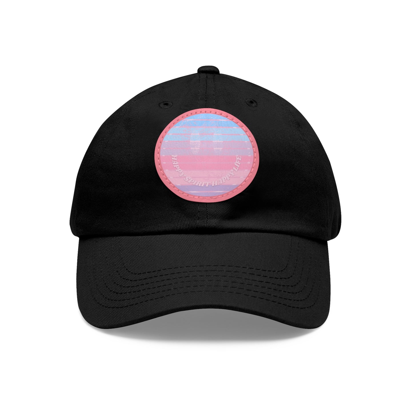 Aesthetic Pink Smile Hat, Pink Twill Dad Hat with Leather Patch (Round), Pink Golf Hat, Pink Twill Cap, Pink Cotton Hat, Pink Baseball Hat