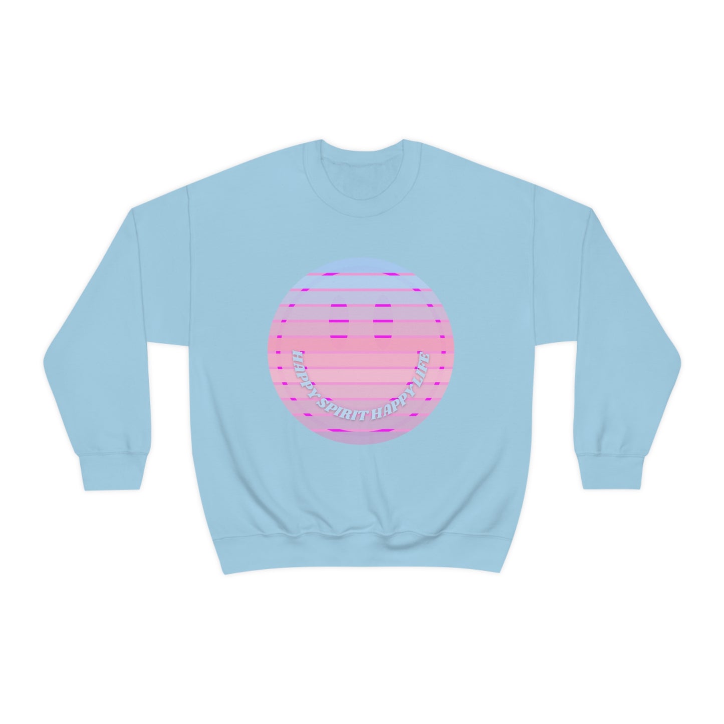 Happy Spirit Happy Life Sweatshirt, VSCO Girl Crewneck, Oversized Retro Font Graphic Tumblr, Front Print Smile Face Trendy Cover Up