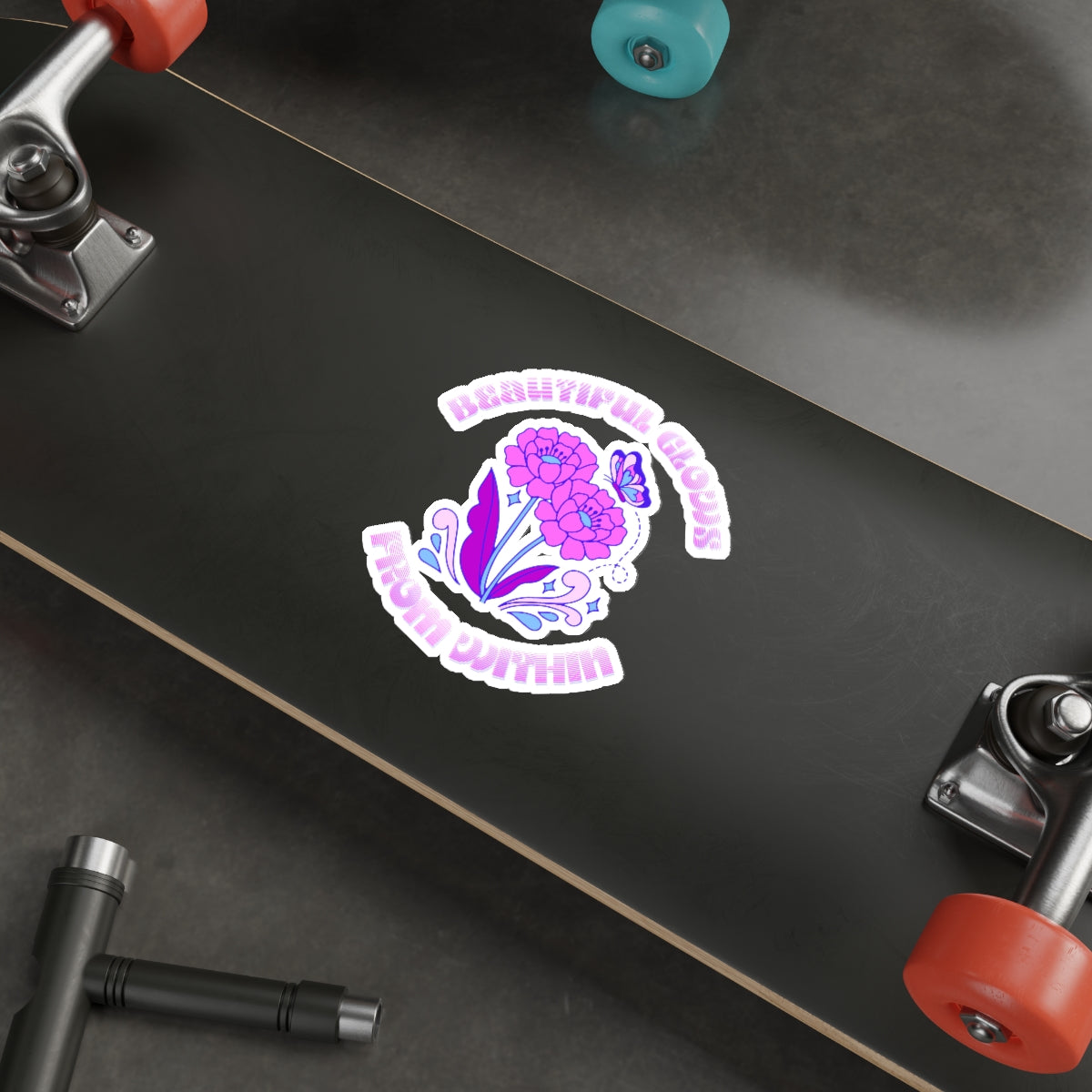 Beautiful Glows from Within Purple Flower Sticker, Aesthetic Die-Cut Stickers, Pink Purple Positivity Sticker, Happy Mind Sticker, Water Res