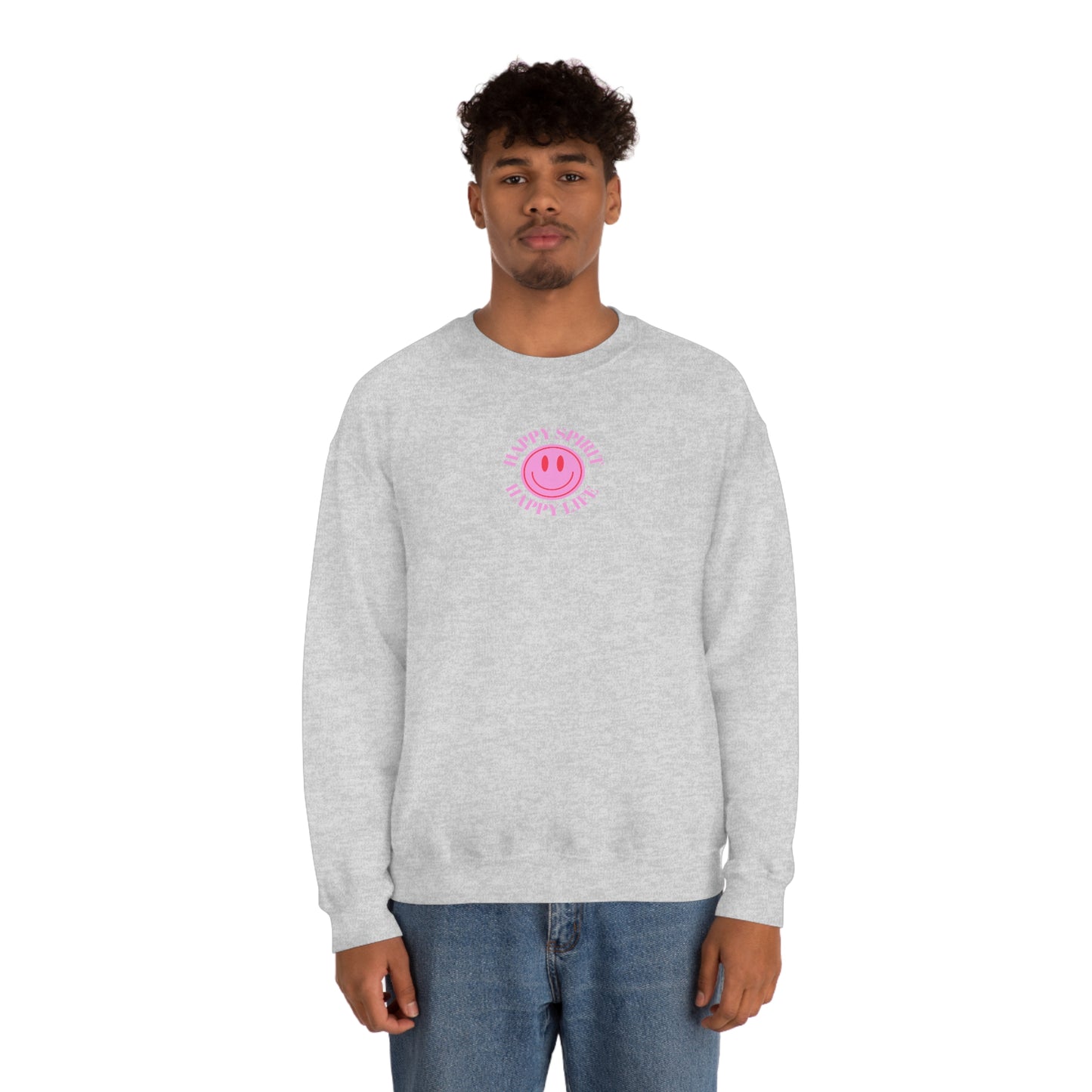 Copy of Happy Spirit Happy Life Sweatshirt, Gildan VSCO Girl Crewneck, Oversized Tumblr Front Back Print Smile Happy Mind Trendy Loungewear
