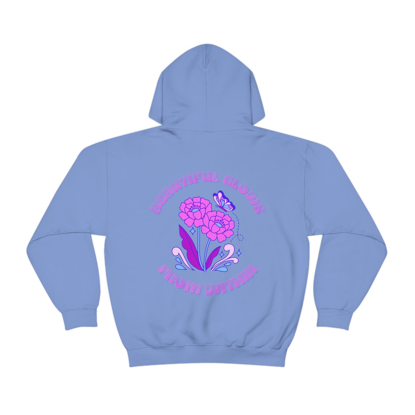 Beautiful Glows from Within Purple Flower Hoodie, Aesthetic Oversized Hoodie, Front Back Print Trendy Sweatshirt, Beach Lake Cover Up