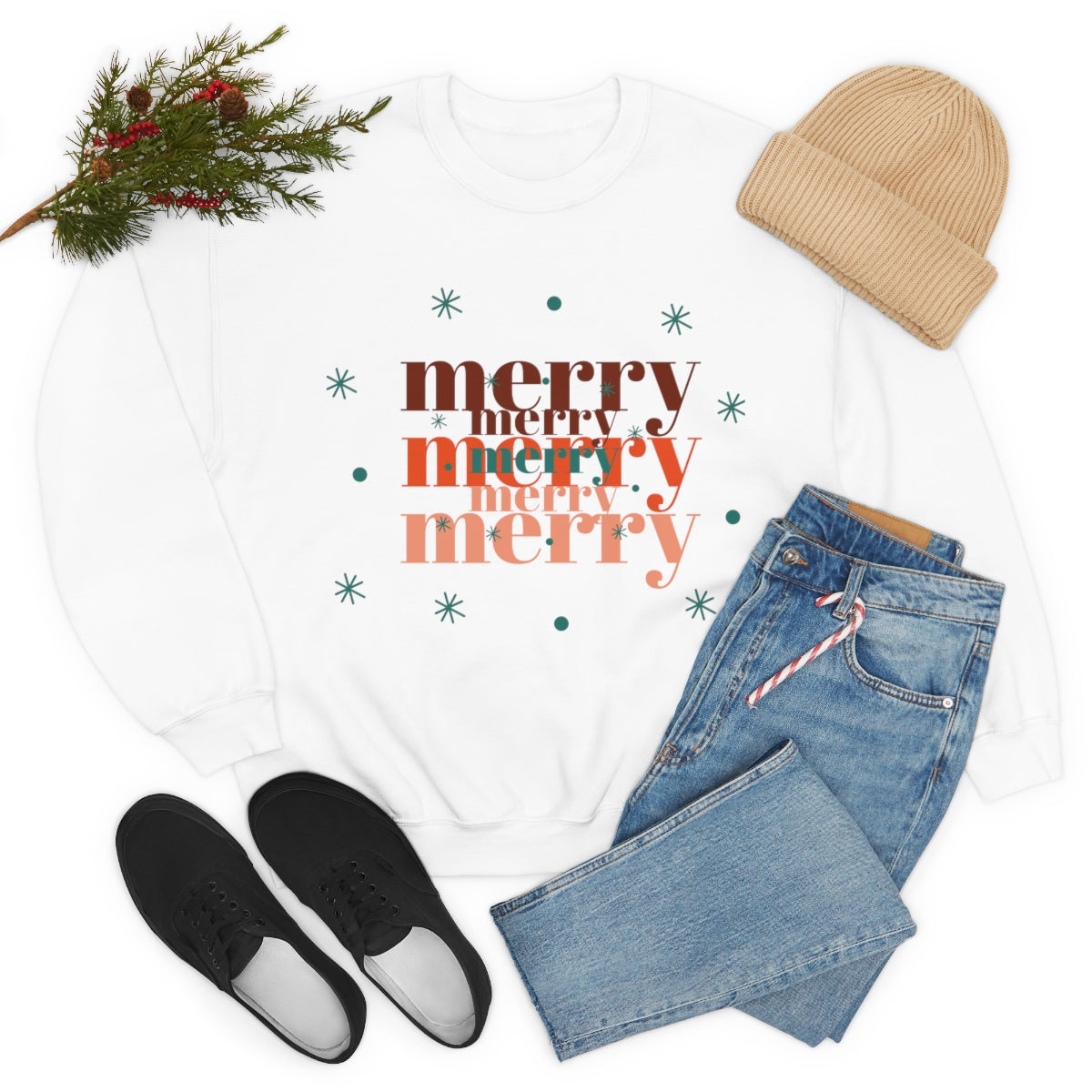 Merry Merry Merry, Christmas, Holiday Sweatshirt, Minimalist Sweatshirt, Oversized VSCO Girl, Tumblr, Unisex Heavy Blend Crewneck
