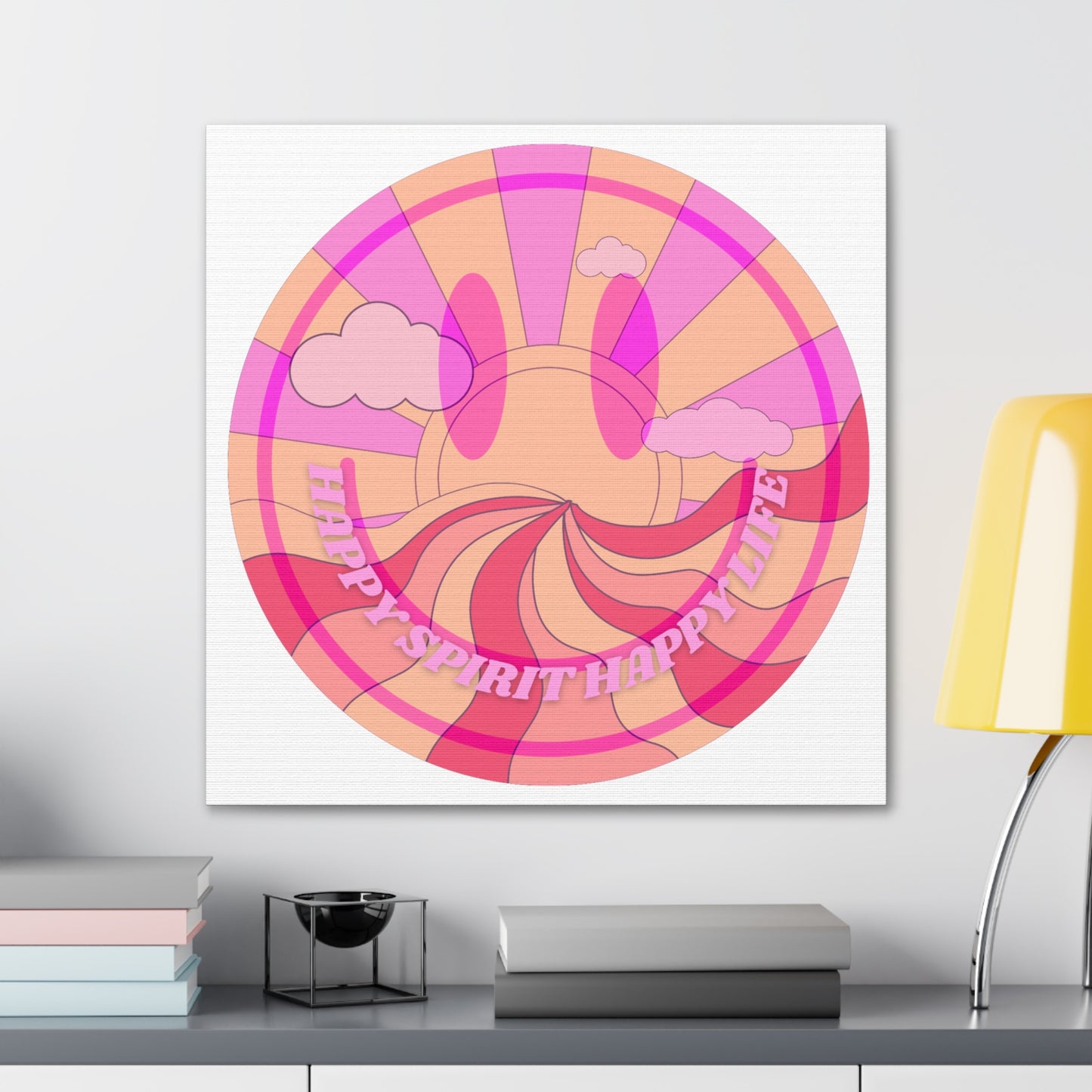 Smile Face Wall Art, Aesthetic Smile Face Gallery Canvas Wrap, Sunset Wall Art, Bedroom Wall Art, Pink Smile Decoration, Home Decoration