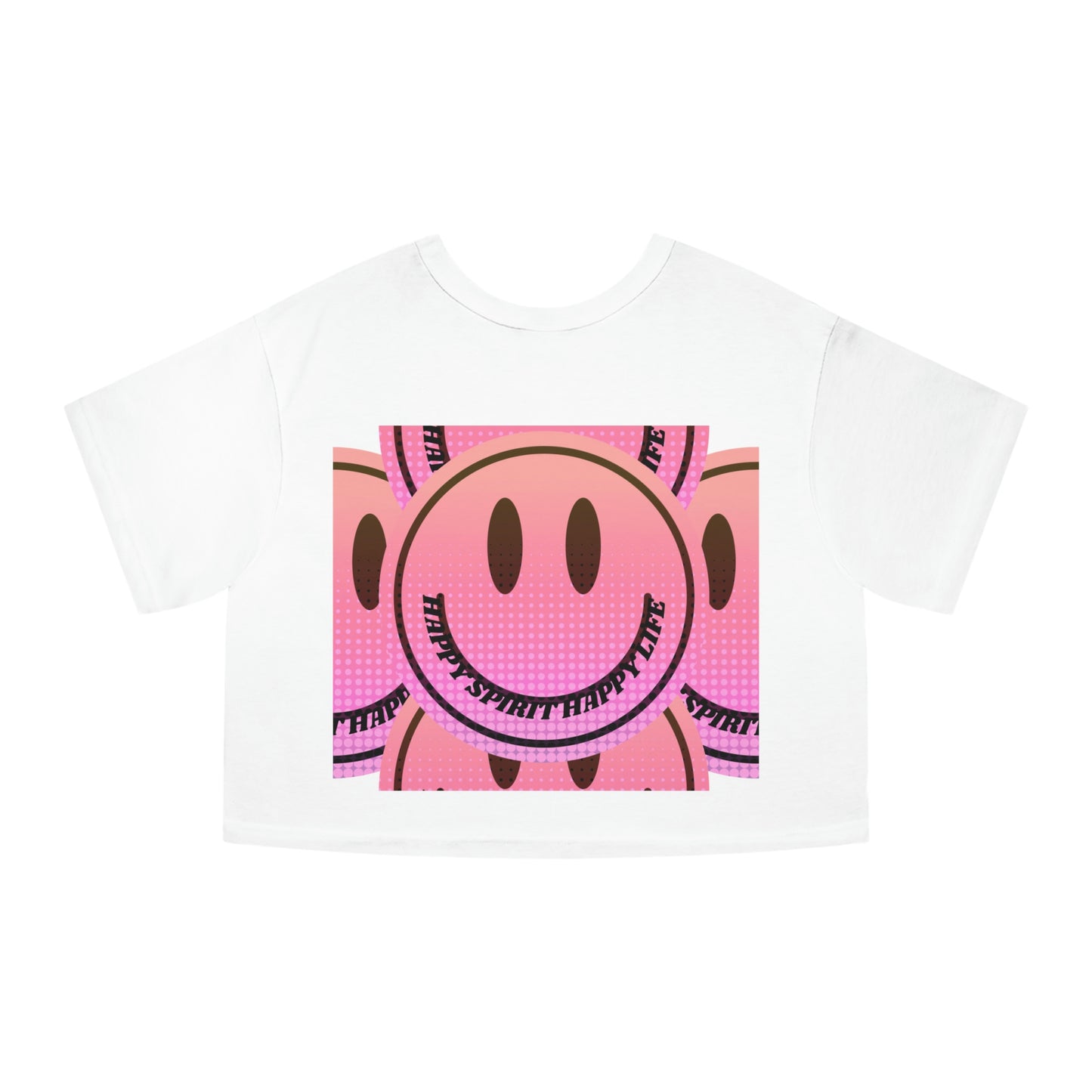 Aesthetic Smile Face Crop Shirt, Happy Spirit Happy Life Cropped Shirt, Smile Pink Sunset Ombre Champion Women's Heritage Cropped T-Shirt