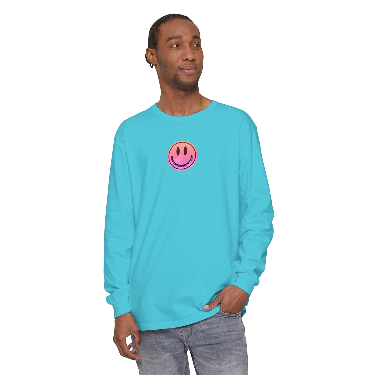 Aesthetic Long Sleeve Shirt, Smile Face Y2K Retro Shirt, 80's Style Smile Graphic, Comfort Colors Unisex Garment-dyed Long Sleeve T-Shirt