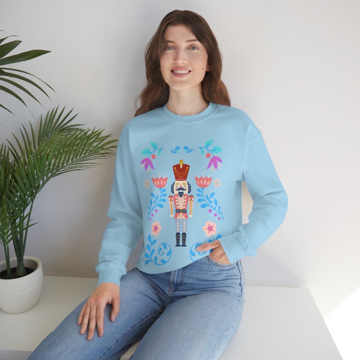 Nutcracker Modern Sweatshirt, Blue Nutcracker Sweatshirt, Trendy Christmas Minimalist Sweatshirt, Xmas Crewneck Bright Color Crew