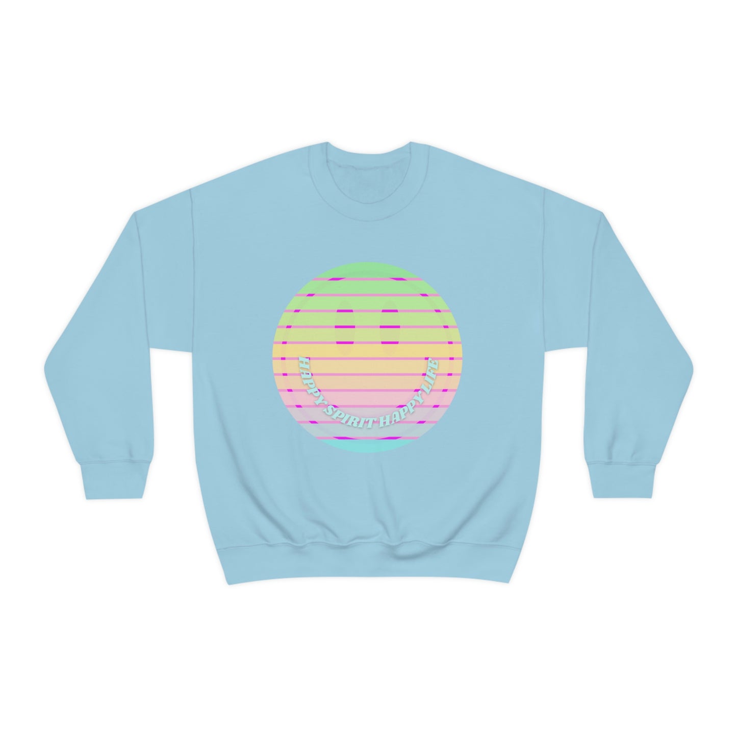 Happy Spirit Happy Life Sweatshirt, VSCO Girl Crewneck, Oversized Retro Font Graphic Tumblr, Front Print Smile Face Trendy Cover Up