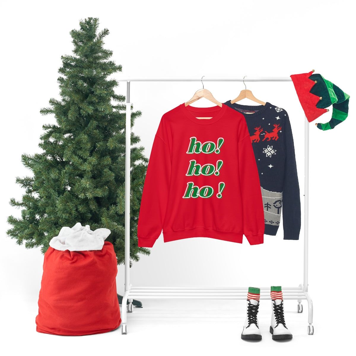 Ho Ho Ho Sweatshirt, Christmas Minimalist Top, Santa Claus Sweatshirt Xmas, Trendy Retro Font Holiday Unisex Heavy Blend Crewneck Sweatshirt