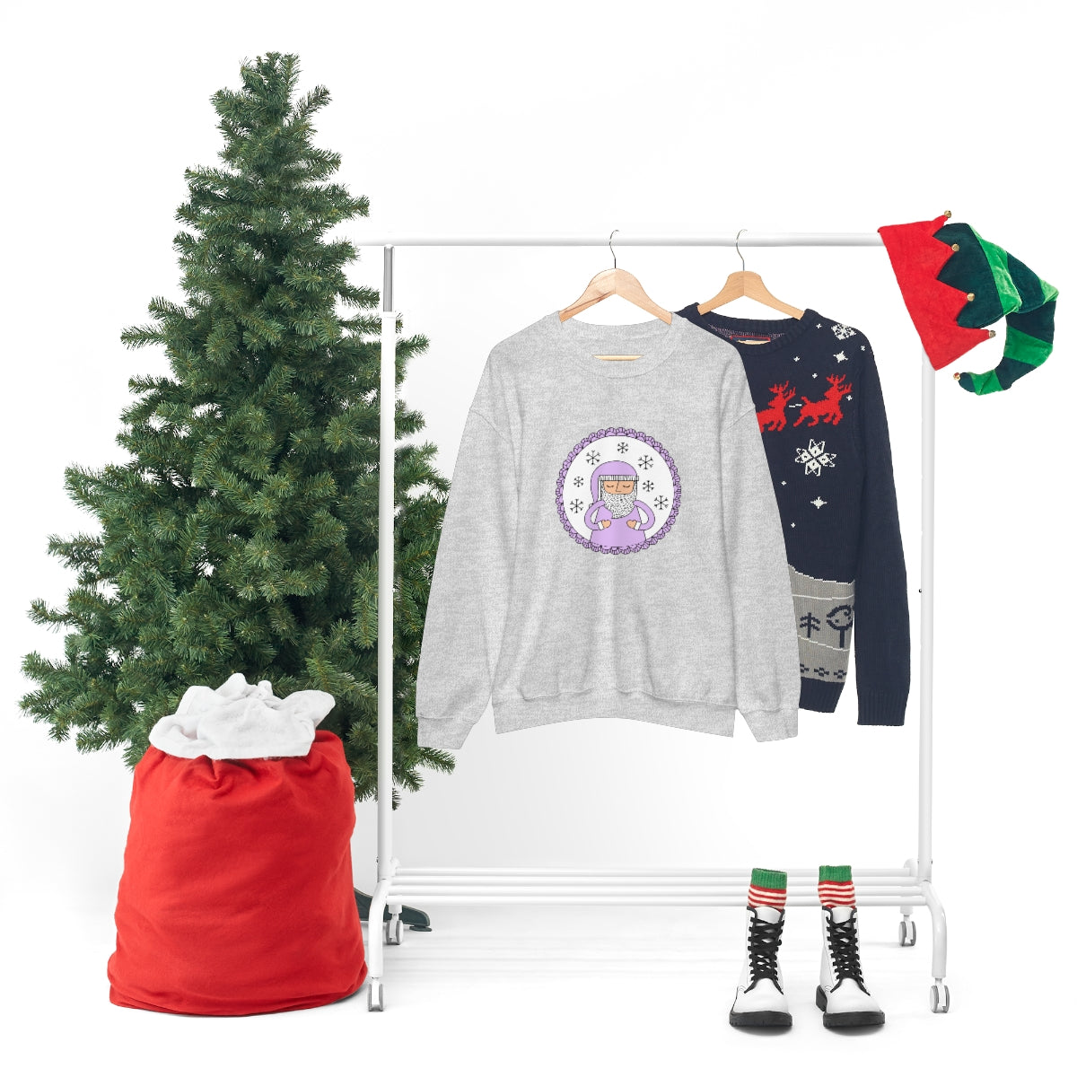 Purple Santa Claus Sweatshirt, Pink Santa Sweatshirt, Trendy Noel Minimalist Christmas Sweatshirt, Xmas Santa Crewneck Top, Pastel Holiday