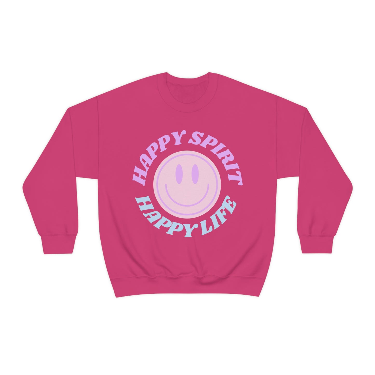 Happy Spirit Happy Life Sweatshirt, VSCO Girl Crewneck, Oversized Retro Font Graphic Tumblr, Front Print Smile Face Trendy Cover Up