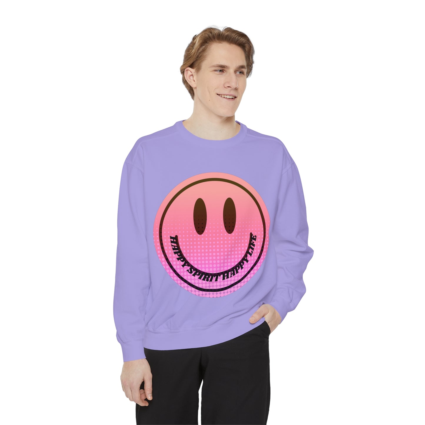 Aesthetic Smile Hoodie, Smile Face Comfort Colors Crewneck, Happy Spirit Happy Life Sunset Smile Sweatshirt, Unisex Garment-Dyed Sweatshirt