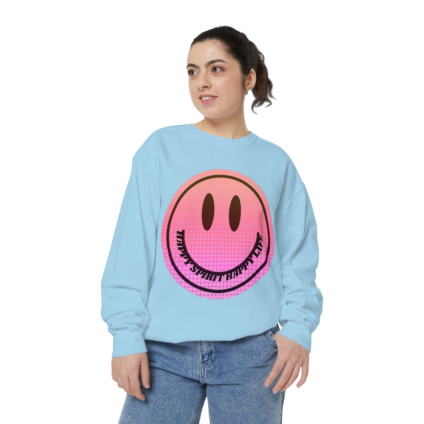 Aesthetic Smile Hoodie, Smile Face Comfort Colors Crewneck, Happy Spirit Happy Life Sunset Smile Sweatshirt, Unisex Garment-Dyed Sweatshirt