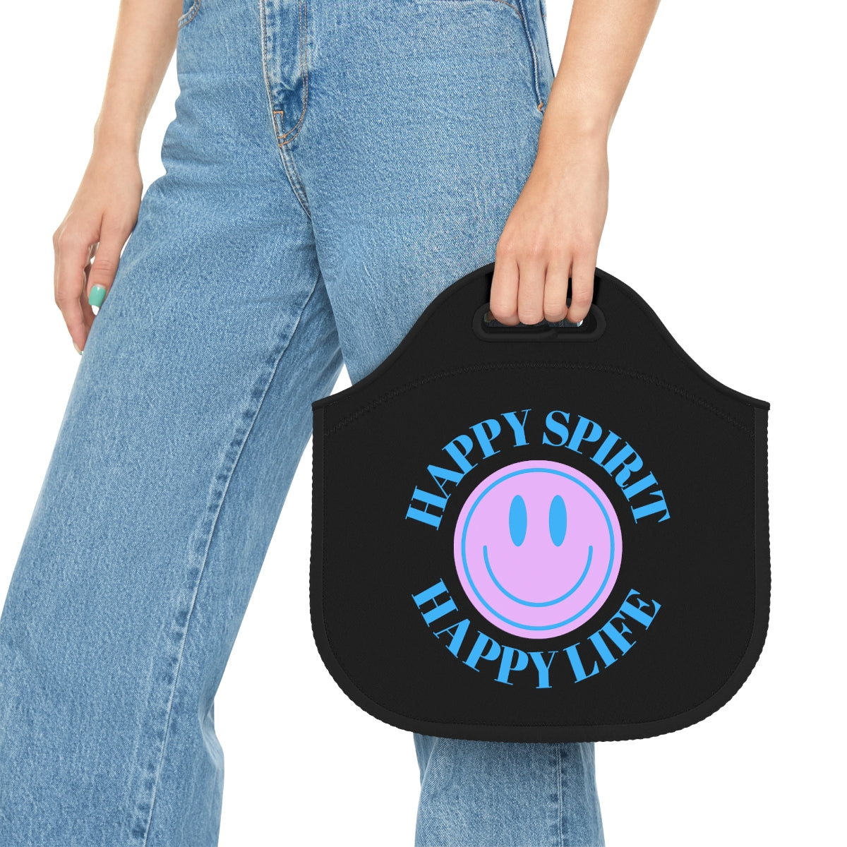 Happy Spirit Happy Life Lunch Bag, White Purple Lavender Happy Mind Neoprene Lunch Bag, Smile Travel Cooler, VSCO Girl, Tumblr Aesthetic