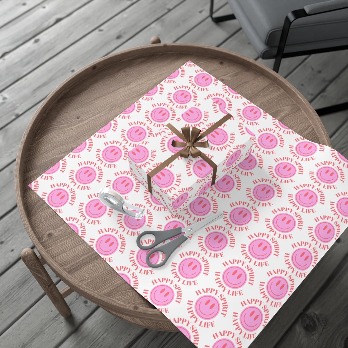 Pink Aesthetic Smile Face Gift Wrap Paper, Pink Smile Wrapping Paper, Pastel Christmas Paper, Pink Holiday Wrapping Paper