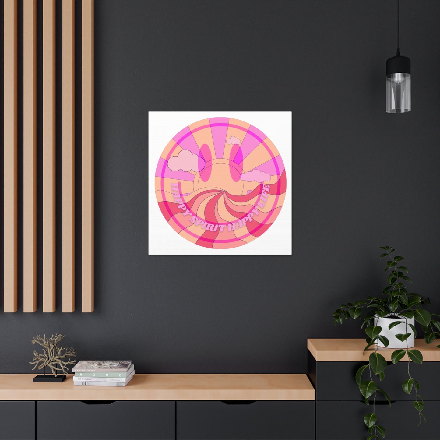 Smile Face Wall Art, Aesthetic Smile Face Gallery Canvas Wrap, Sunset Wall Art, Bedroom Wall Art, Pink Smile Decoration, Home Decoration