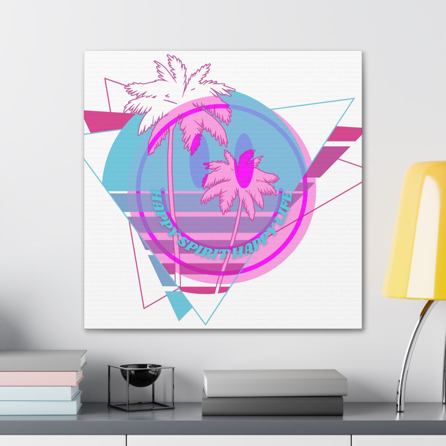 Smile Face Wall Art, Aesthetic Smile Face Gallery Canvas Wrap, Sunset Wall Art, Bedroom Wall Art, Pink Smile Decoration, Home Decoration