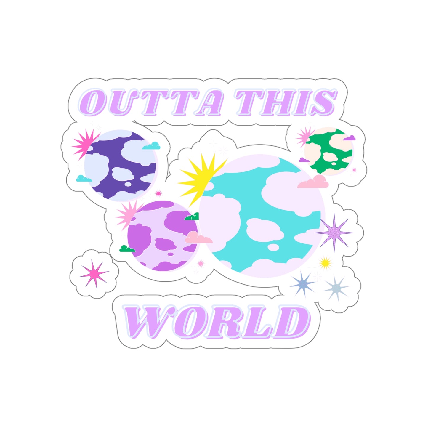 Retro Aesthetic Sticker Outta This World, Happy Mind Positivity Die-Cut Sticker, Pink Purple Galaxy Earth Smile Y2K Graphic