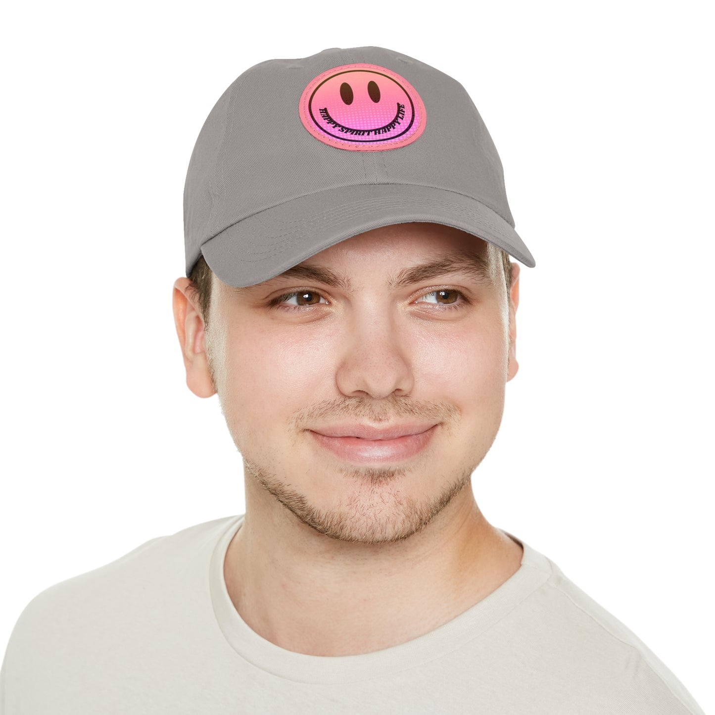 Aesthetic Pink Smile Hat, Pink Twill Dad Hat with Leather Patch (Round), Pink Golf Hat, Pink Twill Cap, Pink Cotton Hat, Pink Baseball Hat