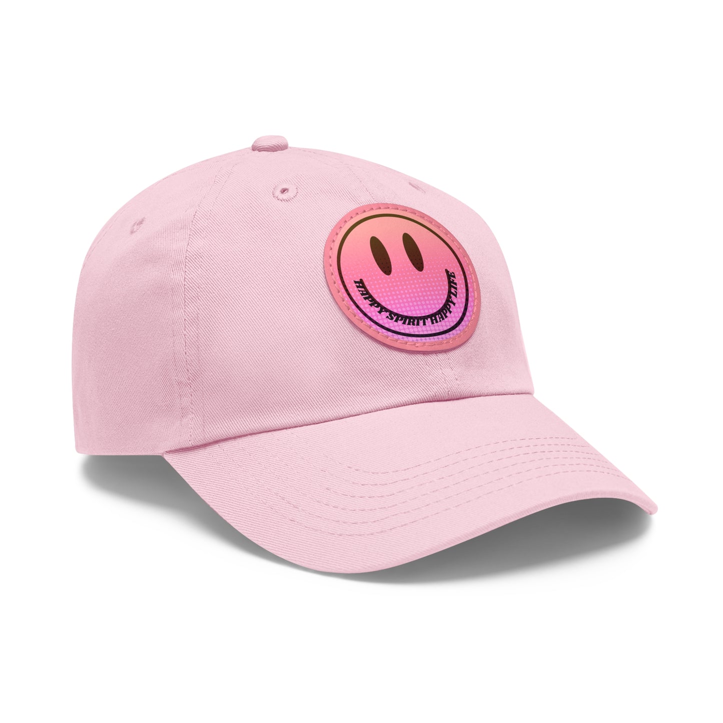 Aesthetic Pink Smile Hat, Pink Twill Dad Hat with Leather Patch (Round), Pink Golf Hat, Pink Twill Cap, Pink Cotton Hat, Pink Baseball Hat