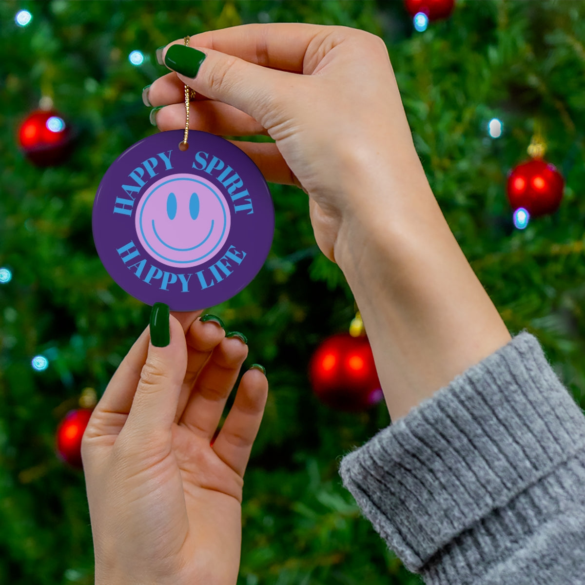 Holiday Ornament Happy Spirit Happy Life, Happiness Ornament, Modern Ornament, Smile Decoration, VSCO, Tumblr, Pink Smile, Retro Christmas