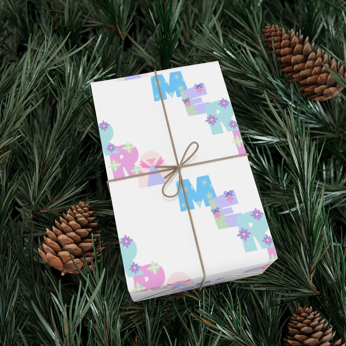 Merry Angel Pastel Gift Wrap Paper, Pink Blue Purple Wrapping Paper, Pastel Christmas Paper, Purple Holiday Wrapping Paper