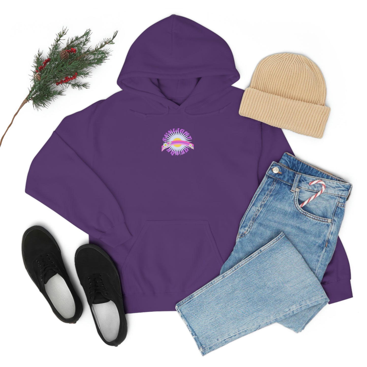 Retro Smile Flower Pink Purple Lavender Lilac Hoodie, Sunlight Squad Sweatshirt, Back Graphic Hoodie, VSCO Girl Oversized Trendy Tumblr Top