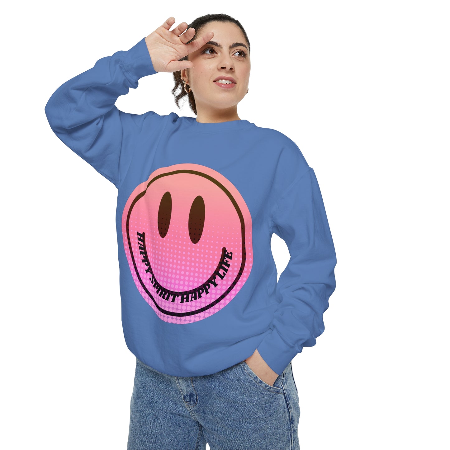 Aesthetic Smile Hoodie, Smile Face Comfort Colors Crewneck, Happy Spirit Happy Life Sunset Smile Sweatshirt, Unisex Garment-Dyed Sweatshirt
