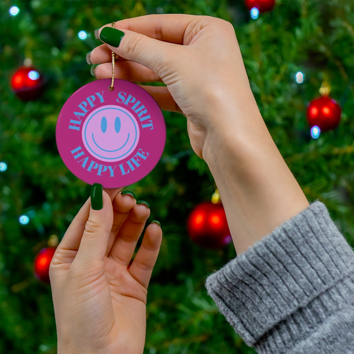 Holiday Ornament Happy Spirit Happy Life, Happiness Ornament, Modern Ornament, Smile Decoration, VSCO, Tumblr, Purple Smile, Retro Christmas
