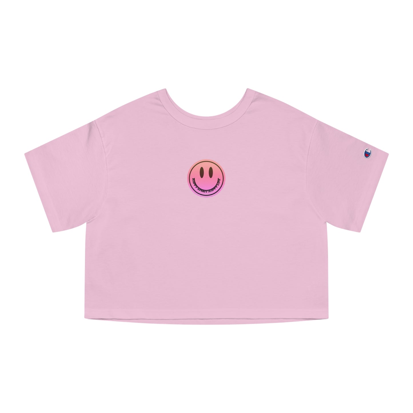 Aesthetic Smile Face Crop Shirt, Happy Spirit Happy Life Cropped Shirt, Smile Pink Sunset Ombre Champion Women's Heritage Cropped T-Shirt